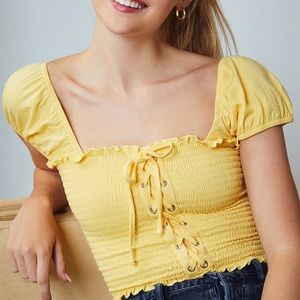 PACSUN Smocked Lace-Up Top | Size S